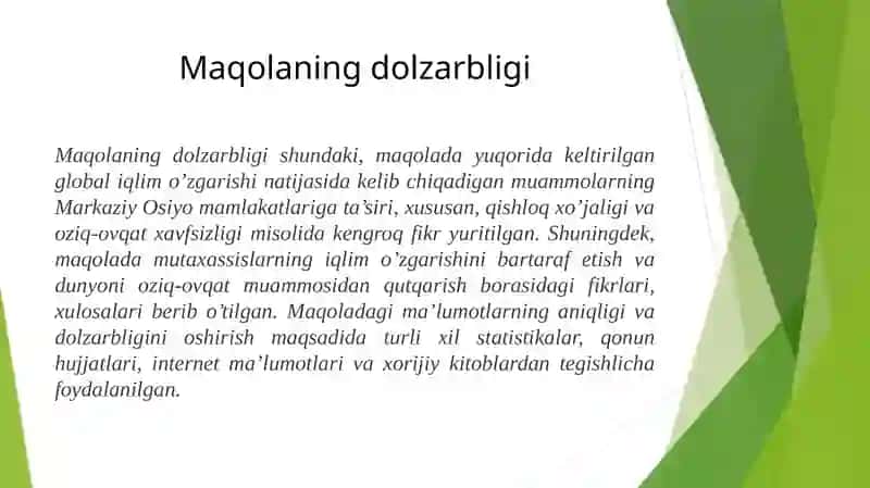 Global Iqlim O’zgarishining Markaziy Osiyo Davlatlari Oziq-Ovqat Xavfsizligiga Ta’siri 3
