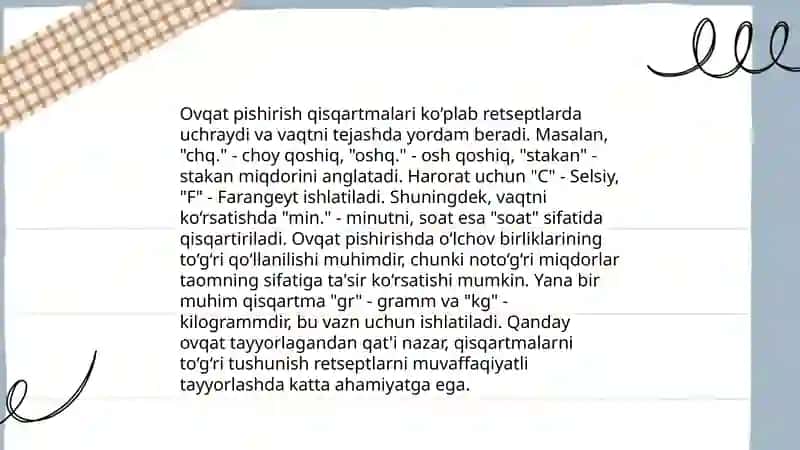 Retseptda qoʻllaniladigan qisqartma shakllar 3