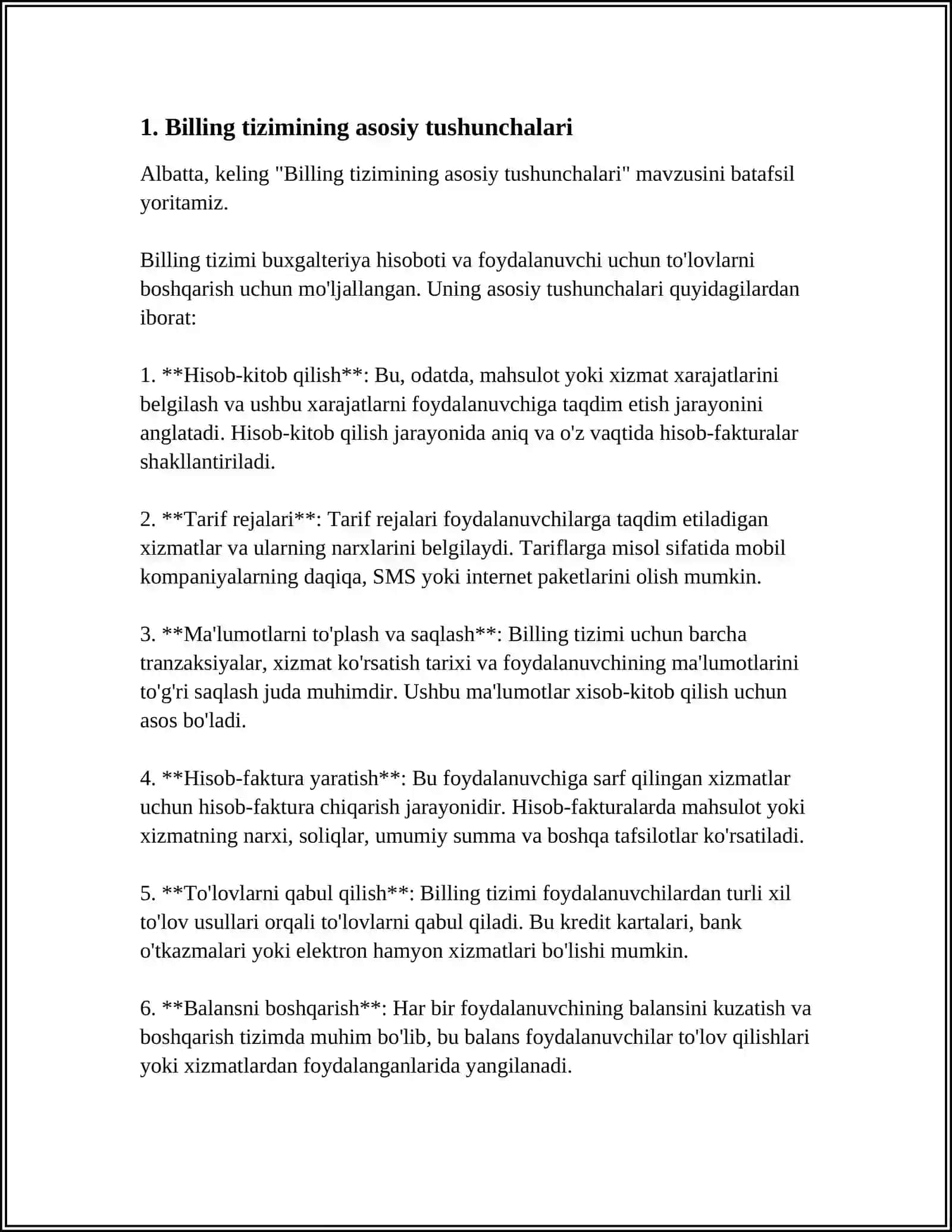 BILLING TIZIMINI ISHLASH TEXNOLOGIYASI VA IQTISODIYOTDA QOʻLLASH SALMOGʻI 3