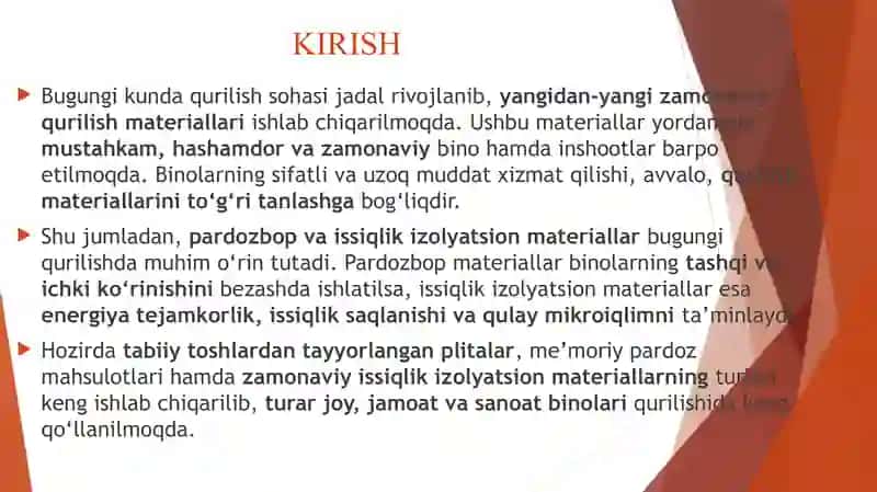 Pardozlash va issiqlik izolyatsiya materiallari 3