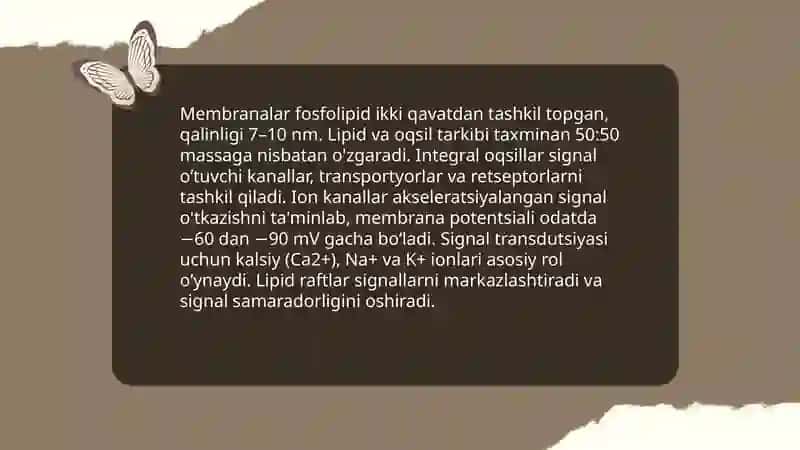 Membranalar tuzilishi va signal o‘tkazishga tayanch rollari 3
