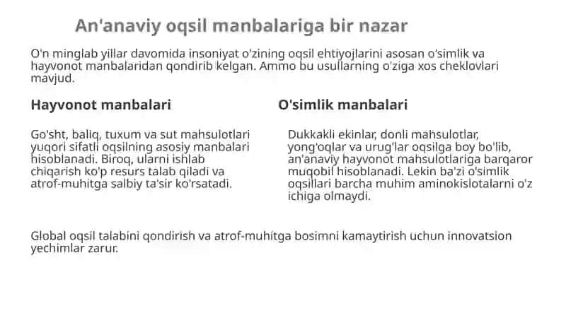 Sun'iy oqsil ozuqa moddalari: Ishlab chiqarish va kelgusidagi imkoniyatlar 3
