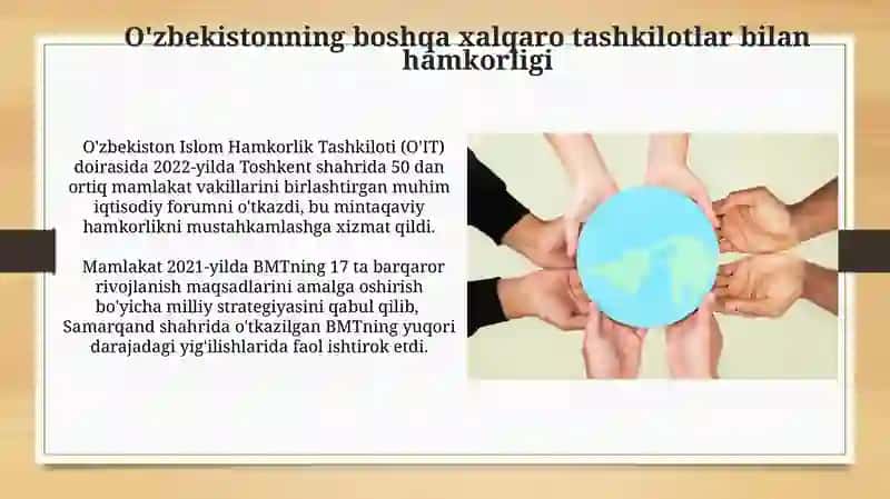 O'zbekistonning xalqaro tashkilotlar bilan hamkorlik aloqalari 3