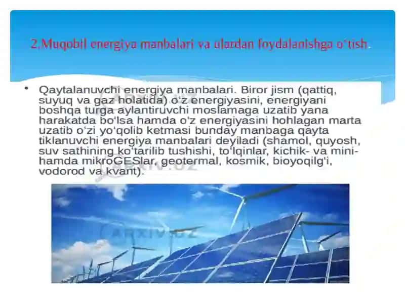 Muqobil Energiya Manbalari Tabiatdan Foydalanishning Geoekologik Asoslari 3