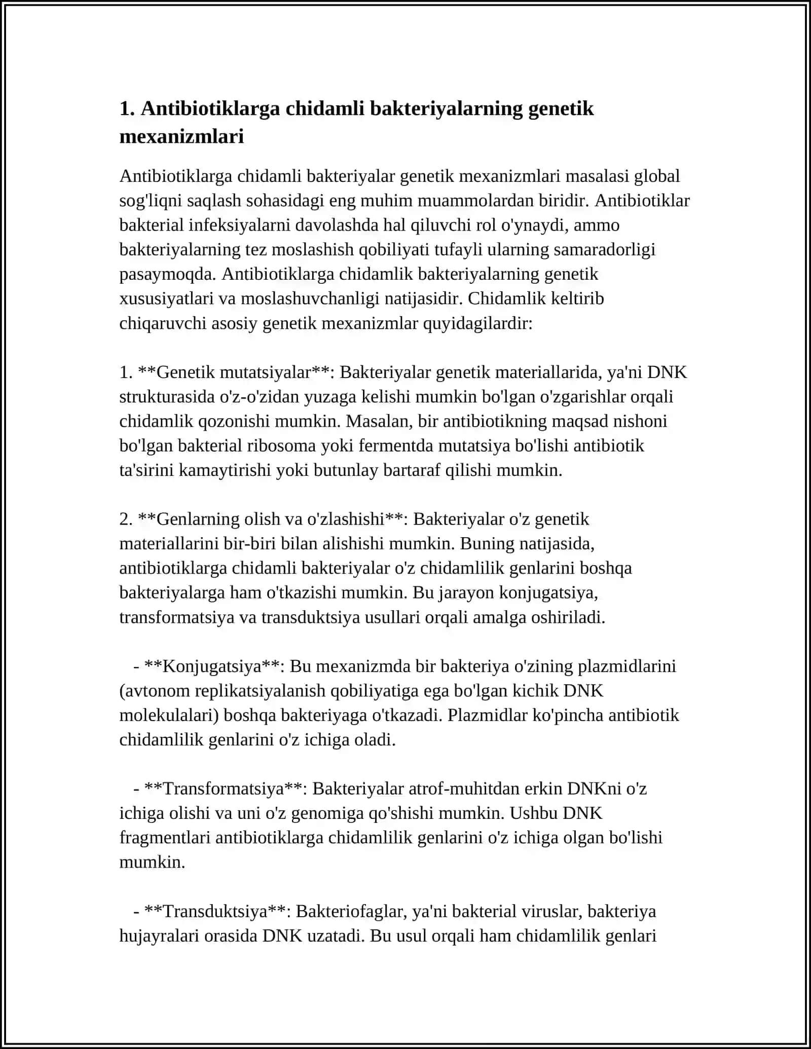 BAKTERIYALARNING ANTIBIOTIKLARGA CHIDAMLI SHAKILLARINI PAYDO BOLISH MEXANIZIMLARI 3