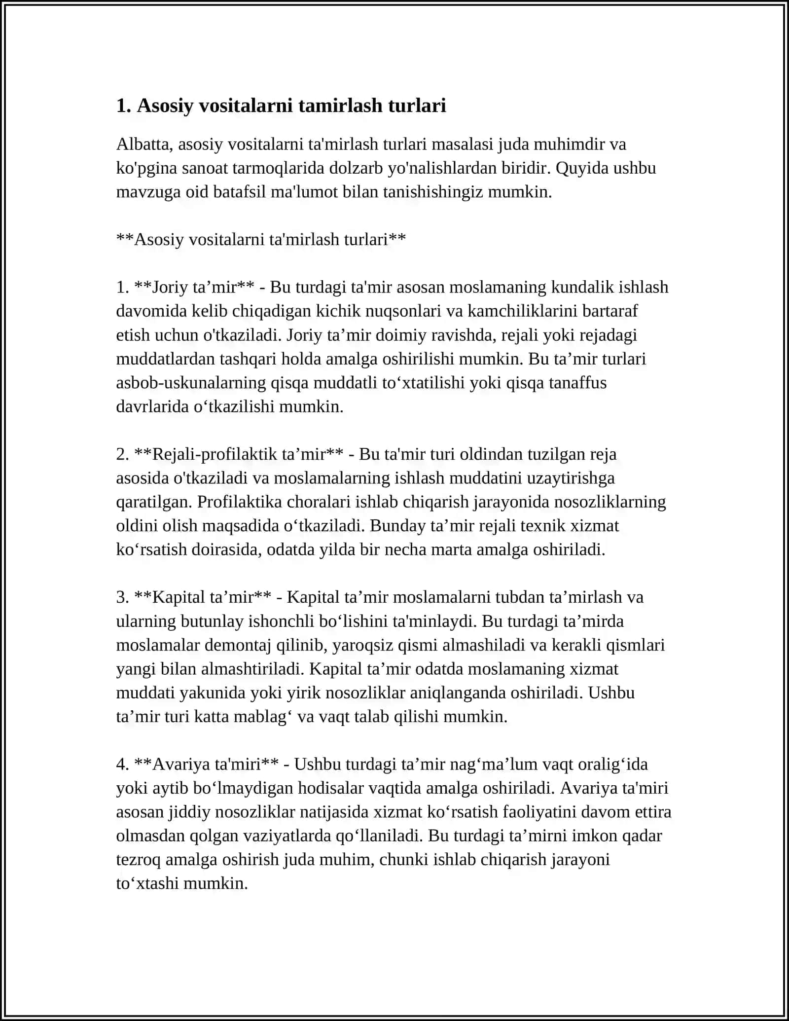 ASOSIY VOSITALARNI TAMIRLASH VA UNING HISOBI 3