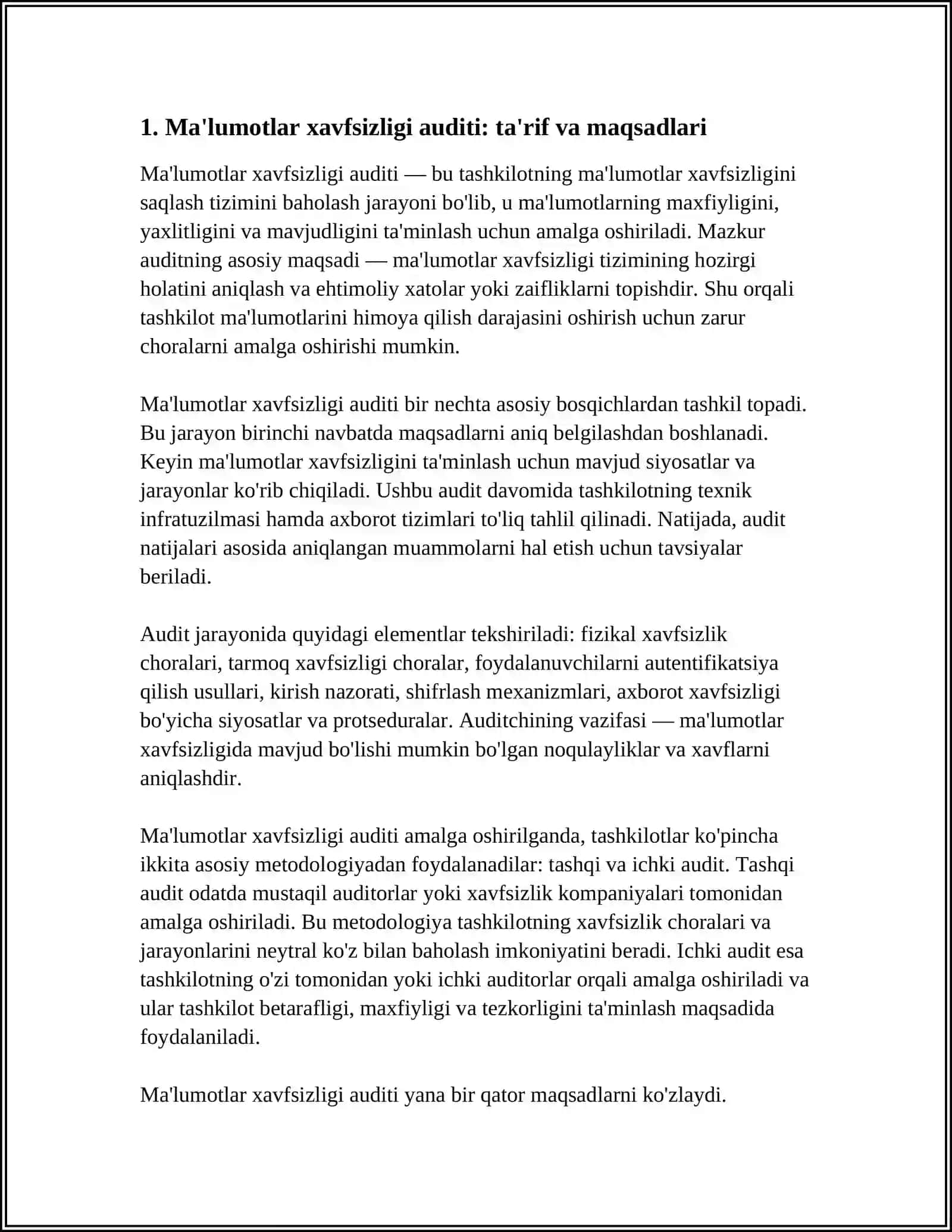 MA'LUMOTLAR XAVFSIZLIGI AUDITI VA UNING TASHKILOTDAGI O'RNI 3