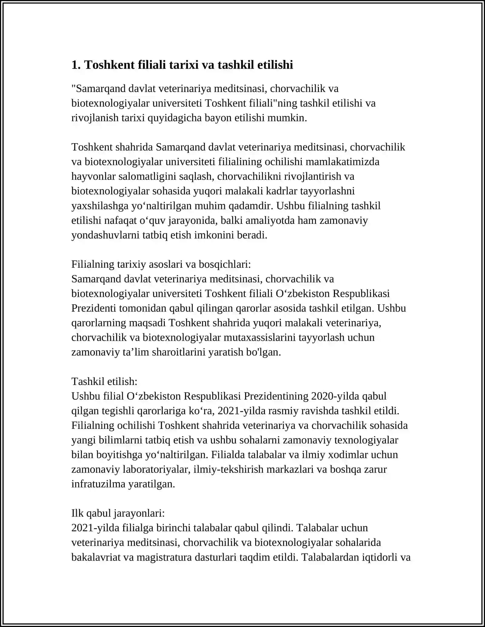 SAMARQAND DAVLAT VETERINARIYA MEDITSINASI CHORVACHILIK VA BIYOTEXNALOGIYALAR UNIVERSITETI TOSHKENT FILYALI MUSTAQIL ISH 3