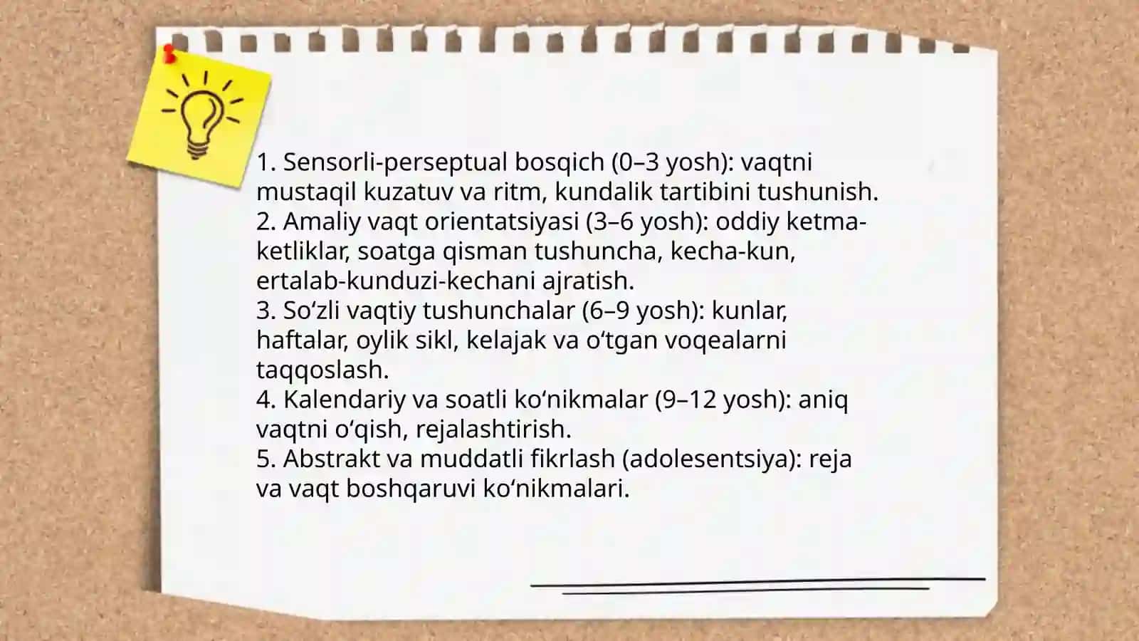 Bolalarda vaqt tushunchasini shakllantirish bosqichlari 3