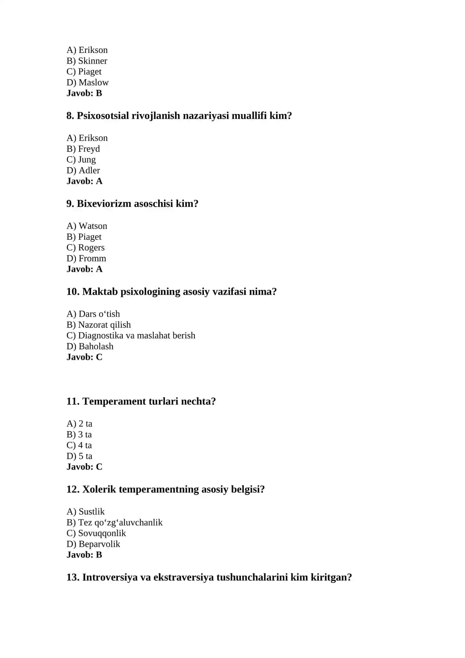 MAKTAB MASLAHATCHISI PSIXOLOGIK SAVOLLAR TO’PLAMI 3