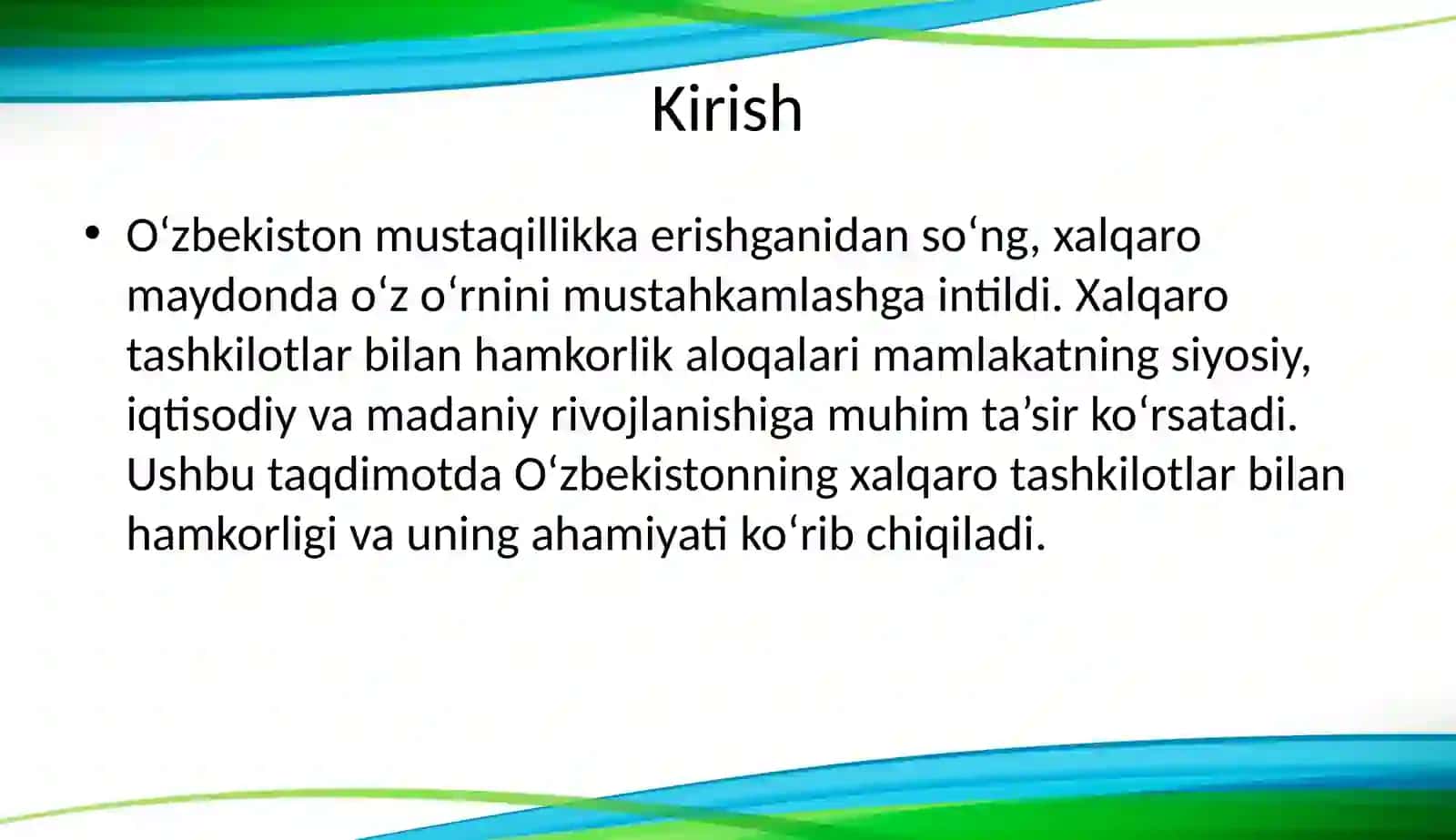 O‘ZBEKISTONNING XALQARO TASHKILOTLAR BILAN HAMKORLIK ALOQALARI 3