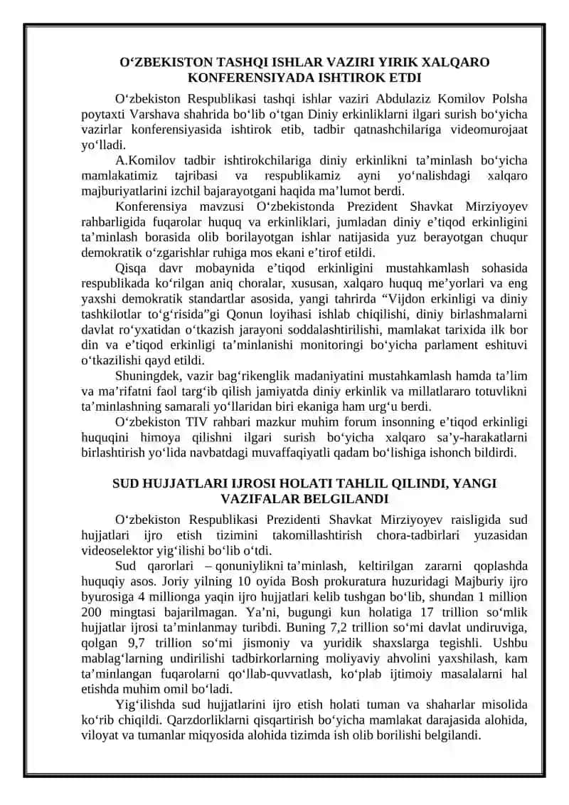 O‘ZBEKISTON RESPUBLIKASIDAGI IQTISODIY, IJTIMOIY-SIYOSIY VOQEALARGA DOIR MA’LUMOTLAR 3