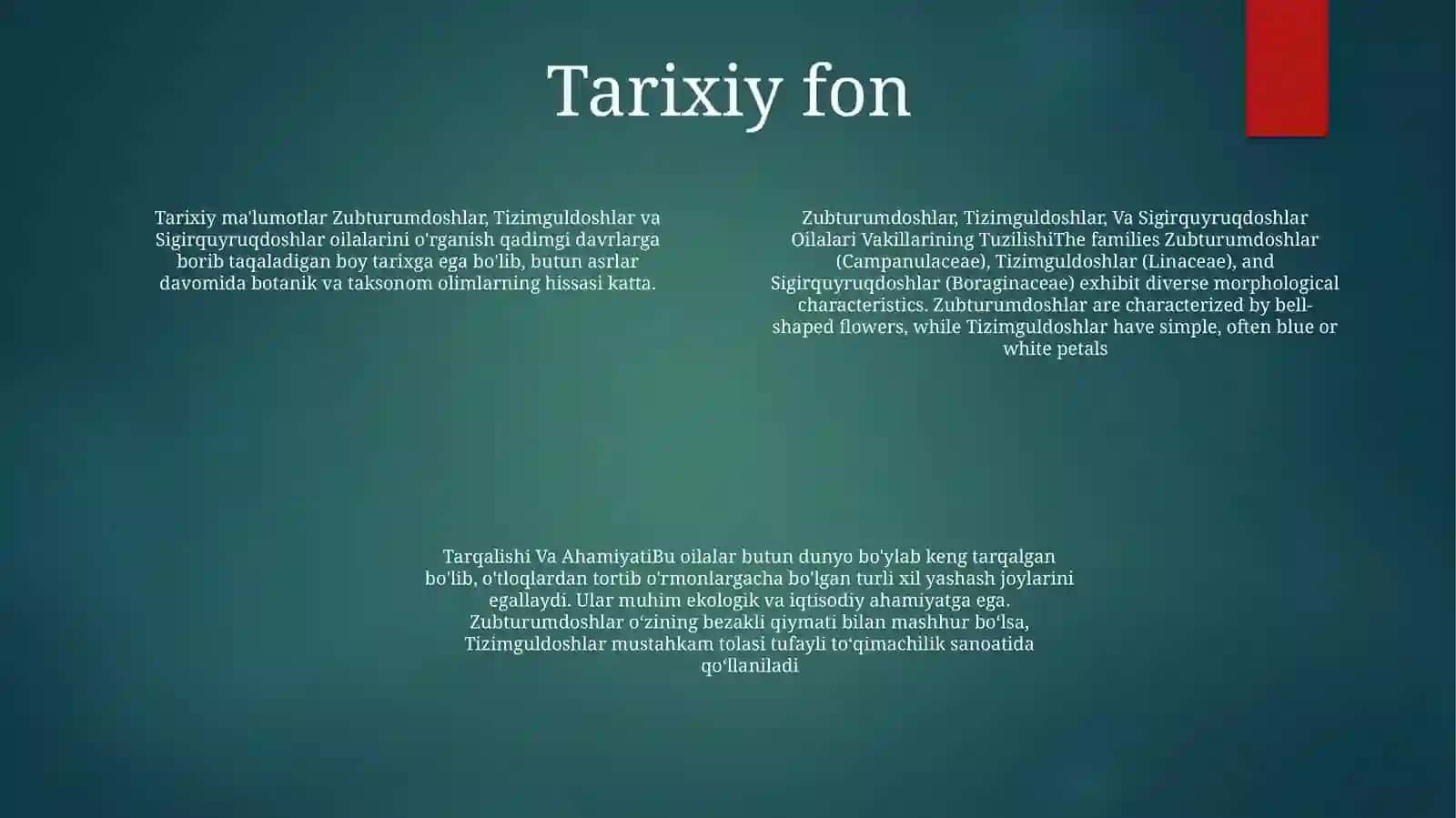 Zubturumdoshlar, Tizimguldoshlar Va Sigirquyruqdoshlar Oilalari Vakillarining Tuzilishi, Tarqalishi Va Ahamiyati 3