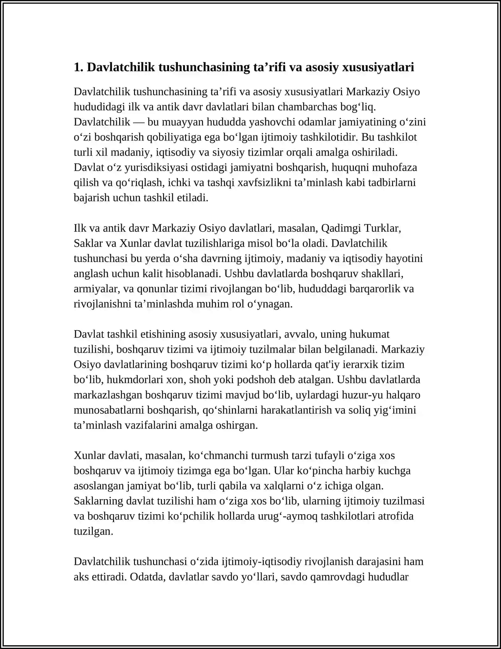 DAVLATCHILIK TUSHUNCHASI. MARKAZIY OSIYO HUDUDIDAGI ILK VA ANTIK DAVR DAVLATLARI 3