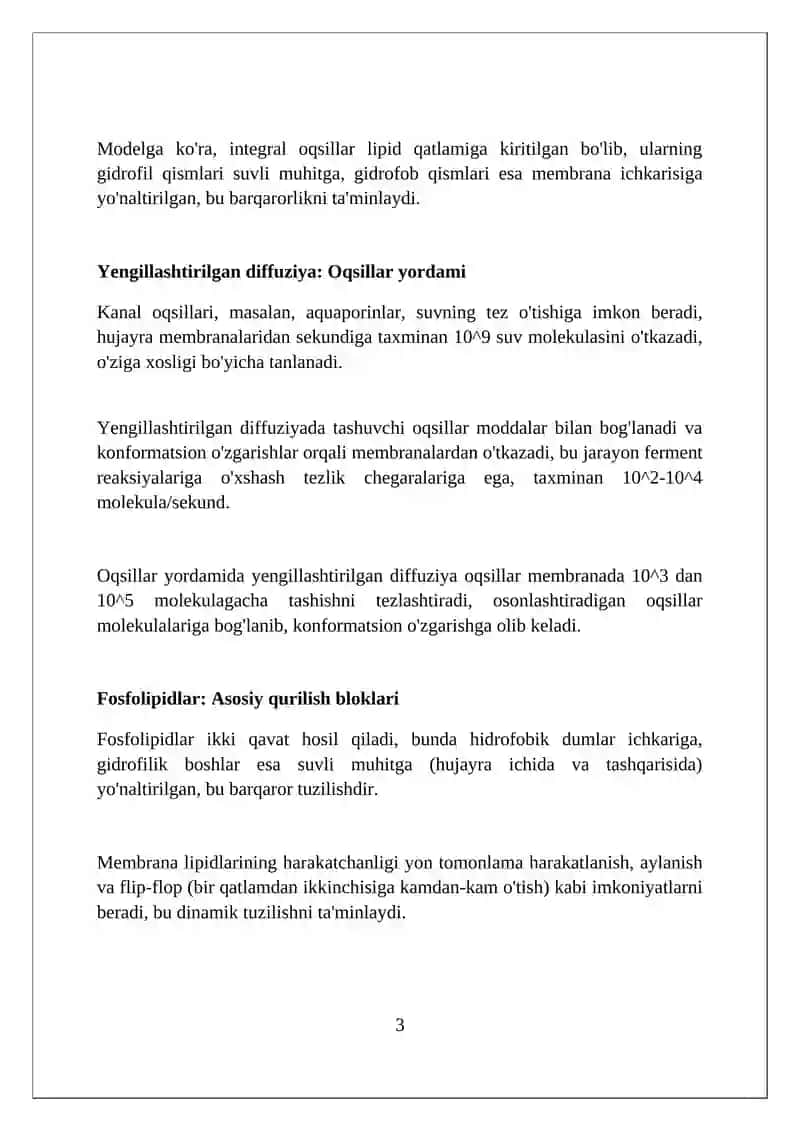 Hujayra membranasi uning nozik tuzilishi va hukayraga moddalarning kirishi 3