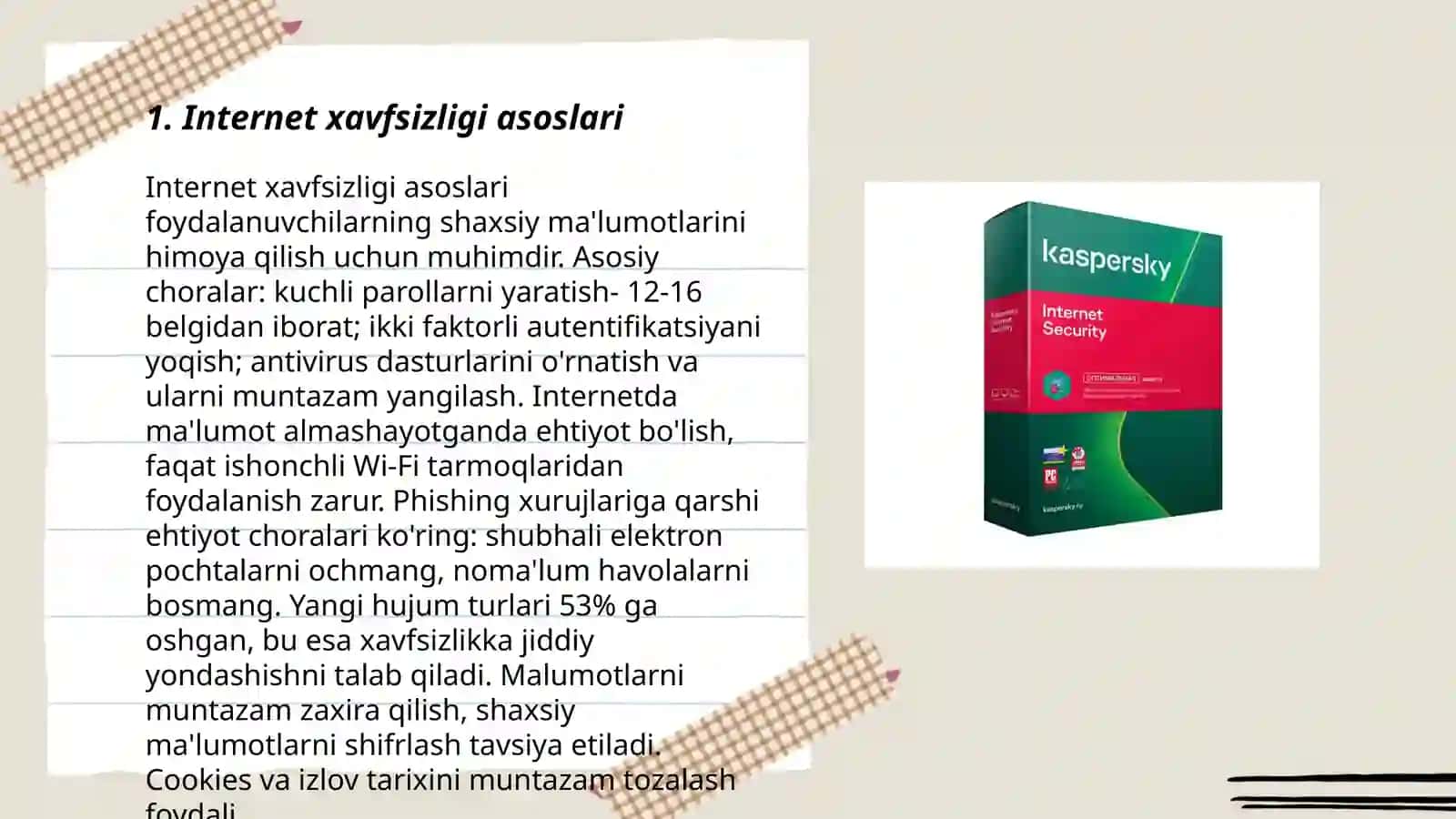 Internet xavfsizligi. Otlarning lugʻaviy shakllari. Qisqartma soʻzlar 3