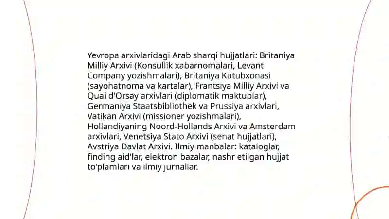 Yevropa va Arab sharq hujjatiga oid ilmiy manbalar 3