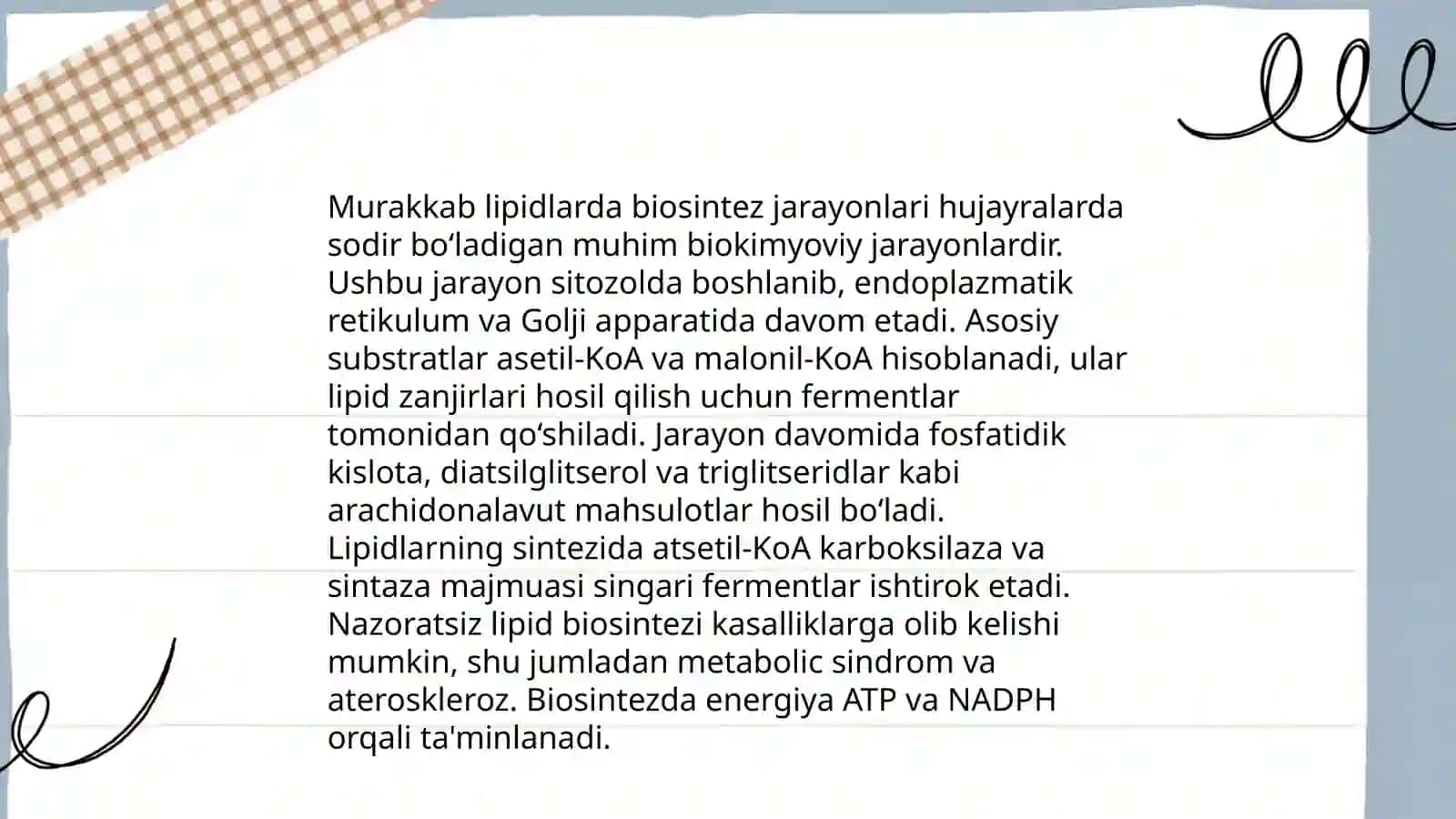 Murakkab lipidlar almashinuvi. Xolesterin metobolizmi. Yogʻ almashishining boshqarilishi 3