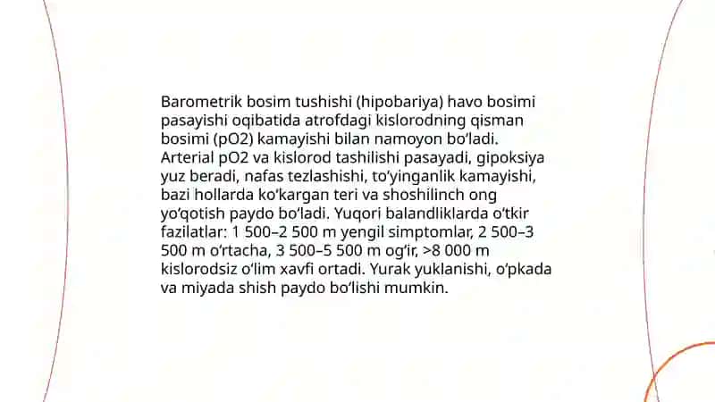 Barometrik bosimni organizmga taʼsiri. Oʻlim sabablari va murdadagi belgilar 3