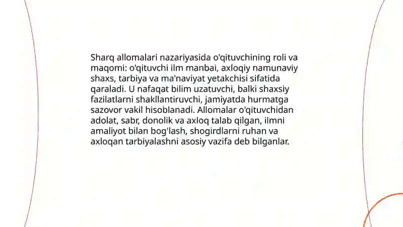 Sharq mamlakatlari allomalarining oqituvchilik kasbiga oid ilk qarashlari mavzusida 3