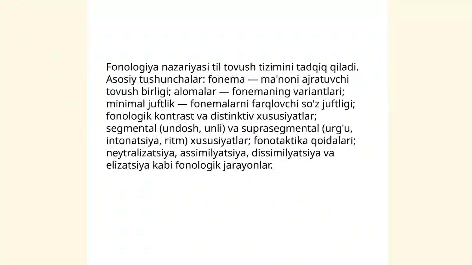 Fonologiya. Tilning fonemalar tizimi. Fonologik ziddiyatlar. Tillarning shakllanish taraqqiyoti 3
