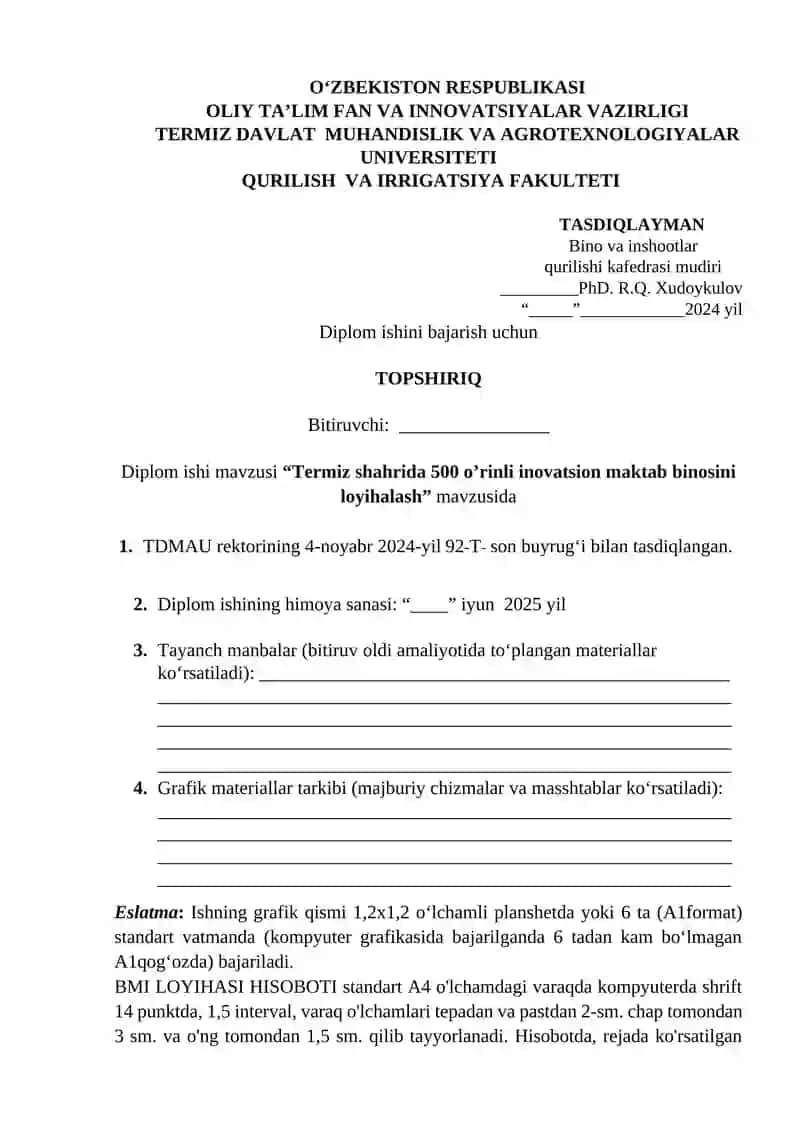 Termiz shahrida 500 o’rinli inovatsion maktab binosini loyihalash 3