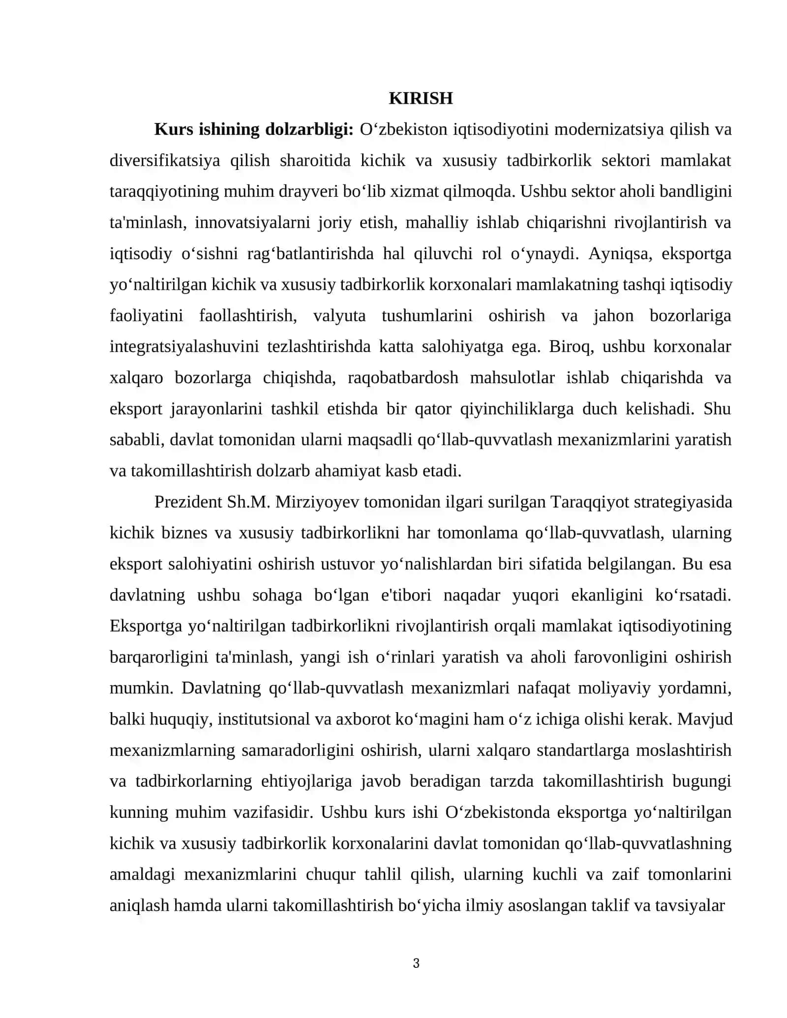 OʻZBEKISTONDA KICHIK VA XUSUSIY TADBIRKORLIKNING EKSPORT SALOHIYATI VA DAVLAT QOʻLLAB-QUVVATLASHINING NAZARIY ASOSLARI 3