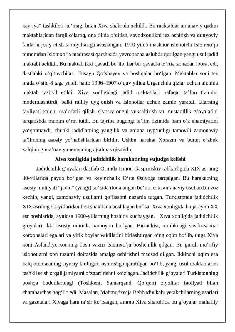 Xiva xonligida jadid maktablarining tashkil etilishi va faoliyati 3