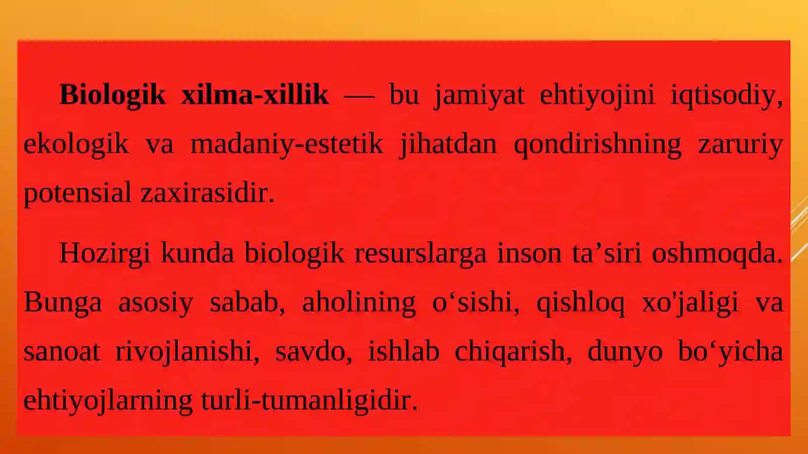Bioxilma-xilligi va ekologik axamiyati. Biologik xilma-xillikni asrashda qizil kitobning o’rni va ahamyati 3