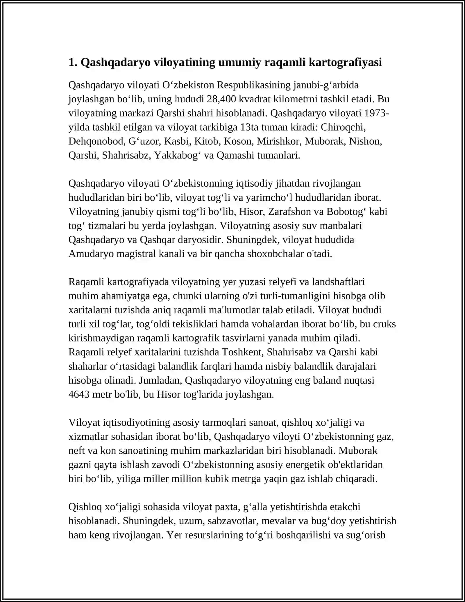 QASHQADARYO VILOYATI TUMANLARINI RAQAMLI KARTALARINI TUZISH TEXNOLOGIYASI 3