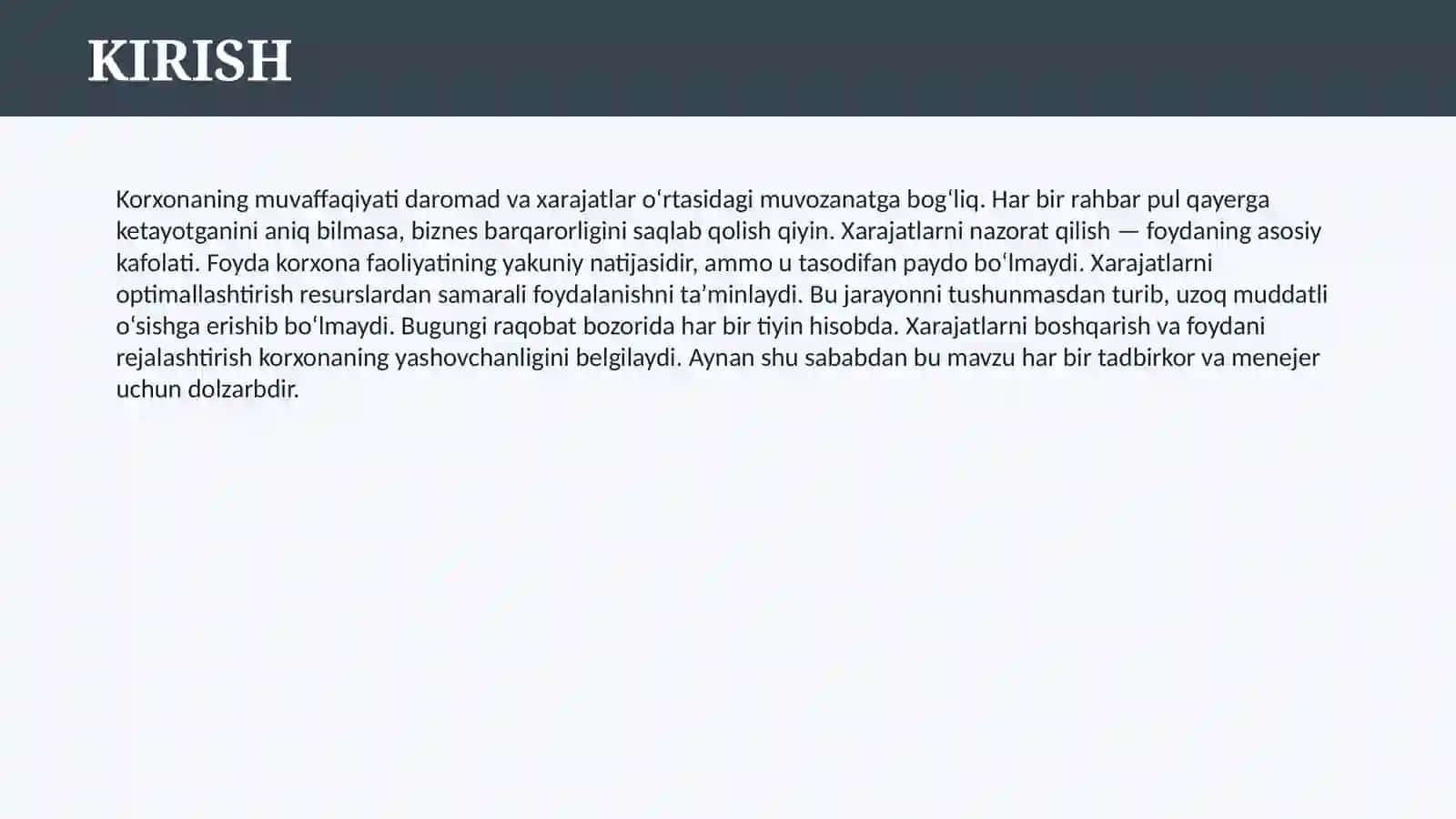 KORXONA ( FIRMA ) XARAJATLARI VA FOYDASI 3