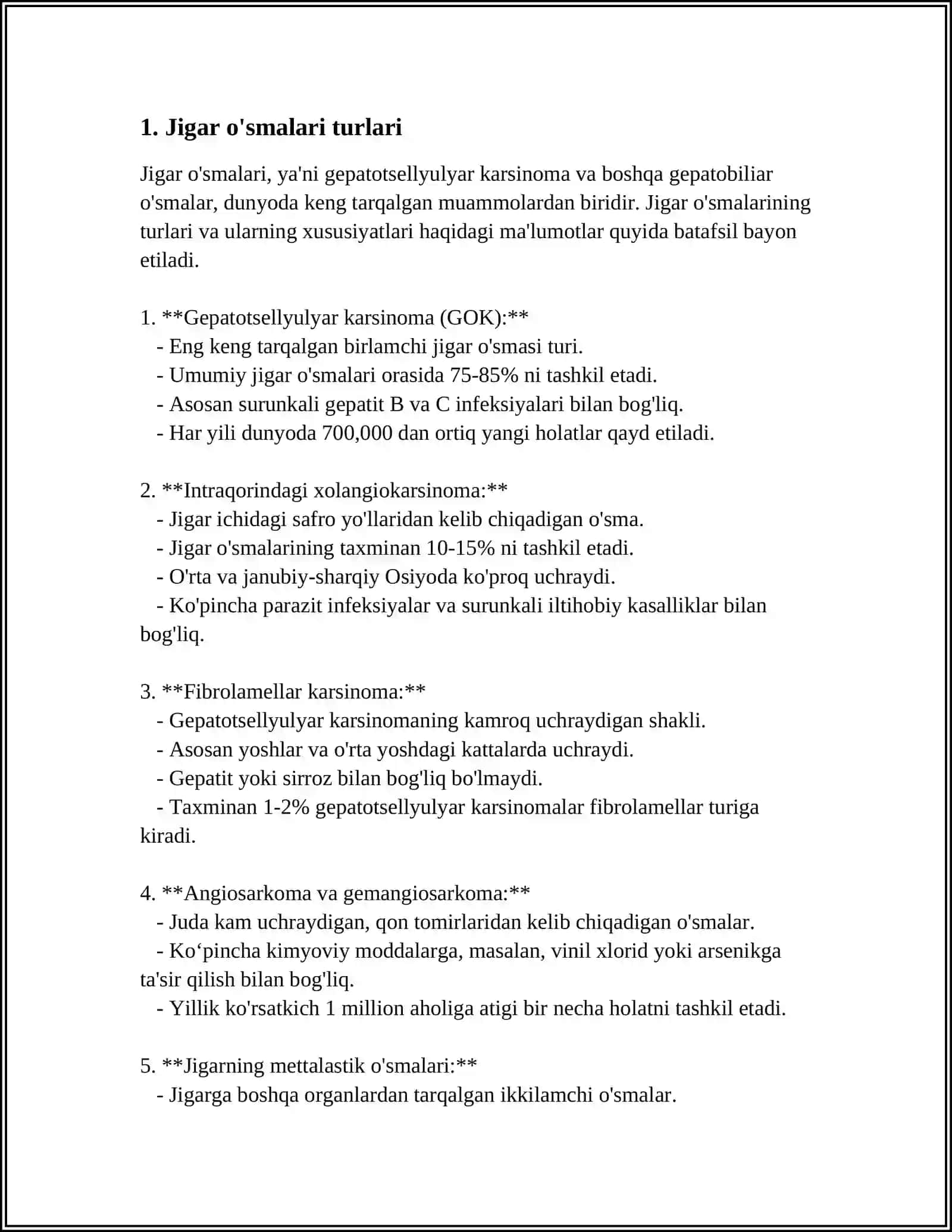 JIGAR OʻSMALARI 3