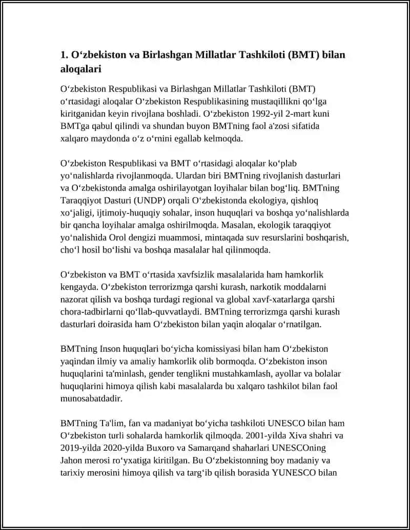 O‘ZBEKISTON RESPUBLIKASI XALQARO TASHKILOTLAR BILAN ALOQALARI 3