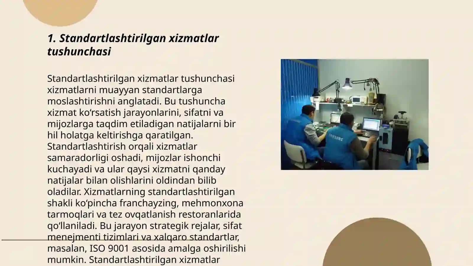 Servis xizmat koʻrsatishda standart xizmatlar talablarini ishlab chiqish 3