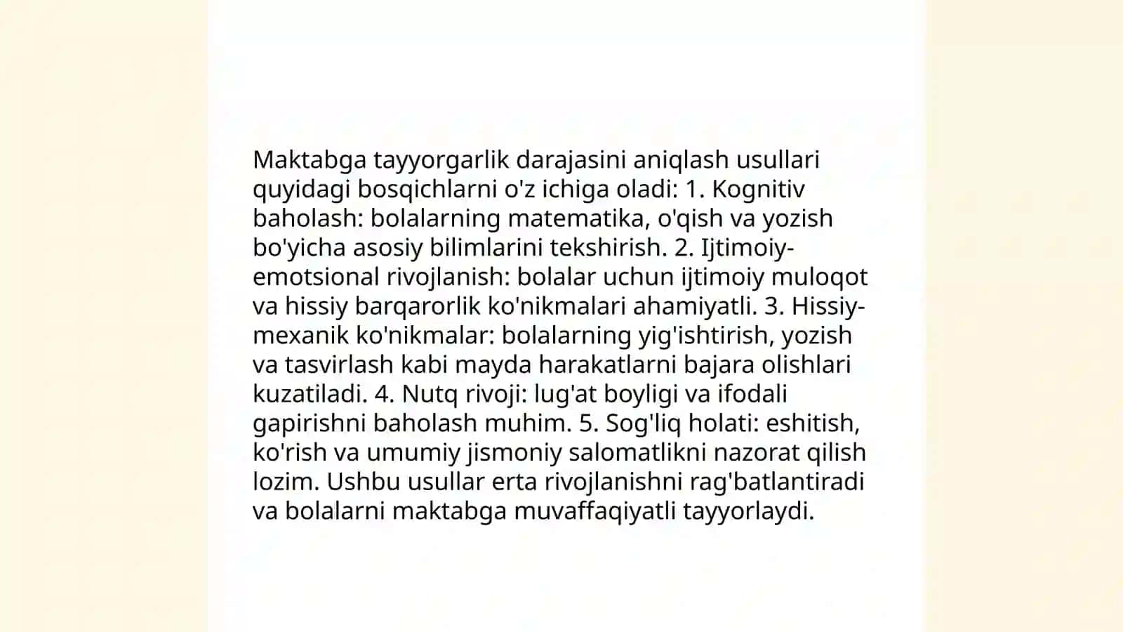 Bolalarni maktabga aqliy tayyorgarligini tashxislash, rivojlantirisg omili 3