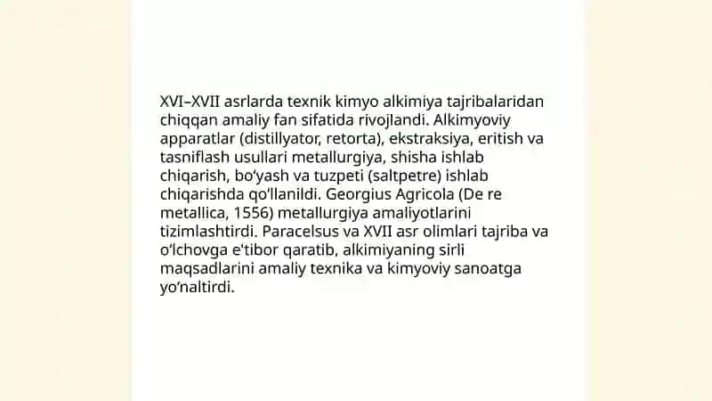 XVI va XVII asrlardagi texnik kimyo 3