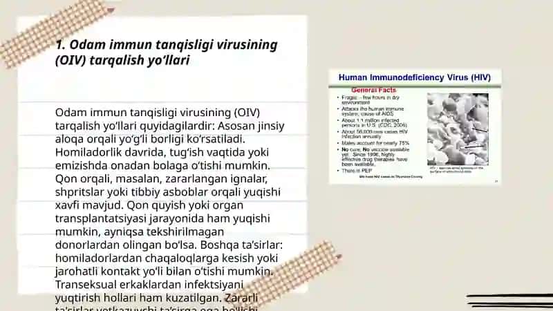 Odamlar imun tanqisligi virusi(OIV) epidimiologiyasi va profilaktikasi xususiyatlari 3