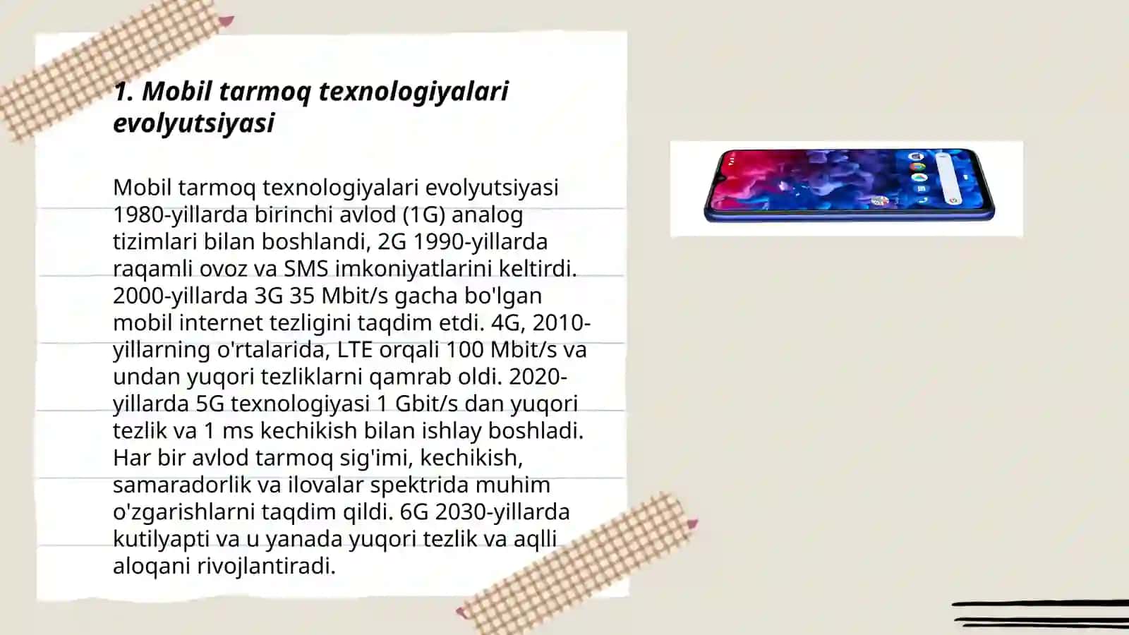 Mobil tarmoqlarni rivojlantirish tamoyillari Adilova Maftuna 3