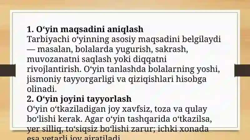 Maktabgacha ta’limda tarbiyachining harakatli o’yin o’tkazishga tayyorlanishi 3