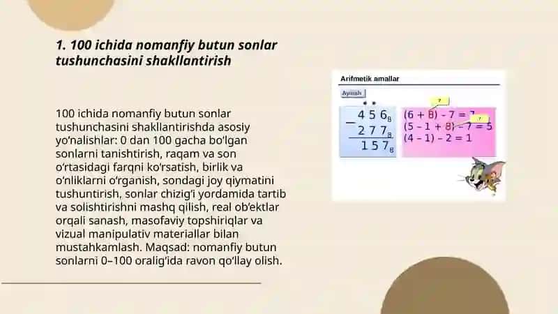 100 ichida nomanfiy butun sonlar ustida arifmetik amallarni o’rgatish metodikasi 3