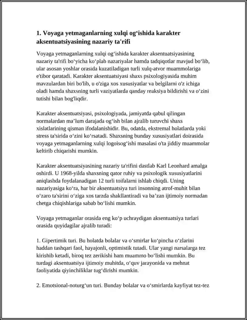 VOYAGA YETMAGANLARNING XULQI OG‘ISHIDA XARAKTER AKSENTUATSIYASI 3
