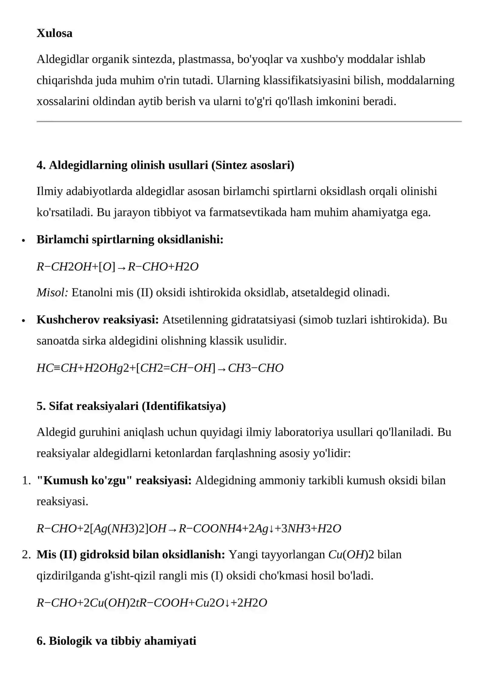 Aldegidlarning klassifikatsiyasi 3