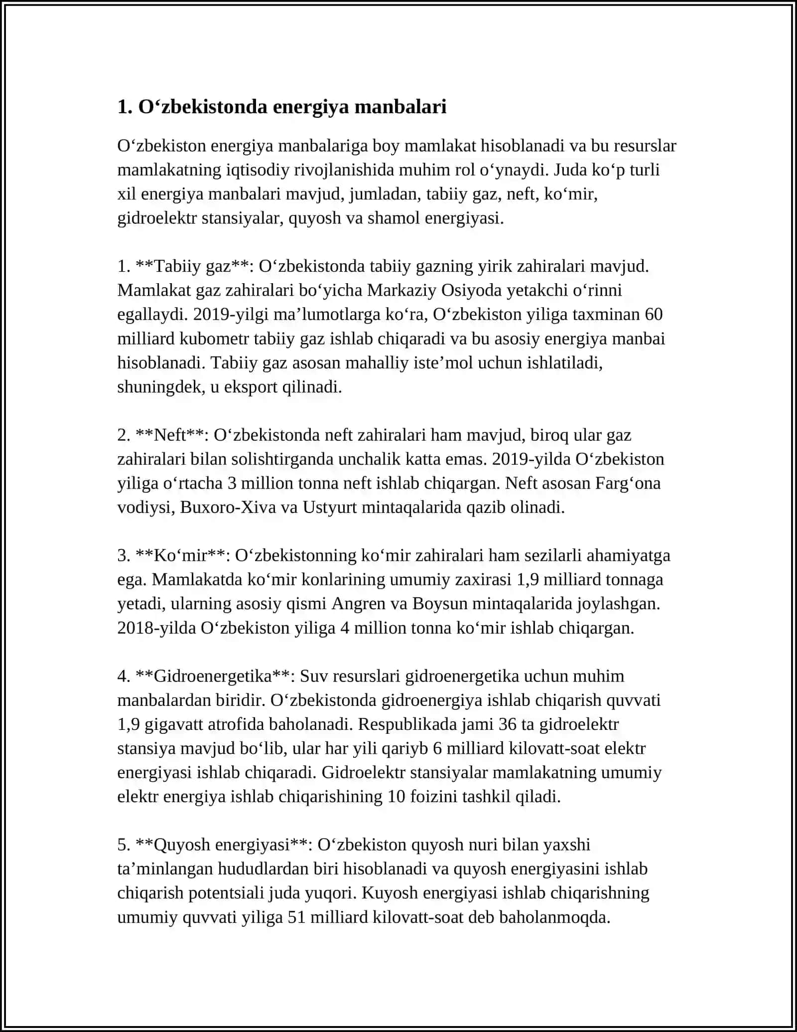O'ZBEKISTONDA ENERGETIKANI O'RNI 3