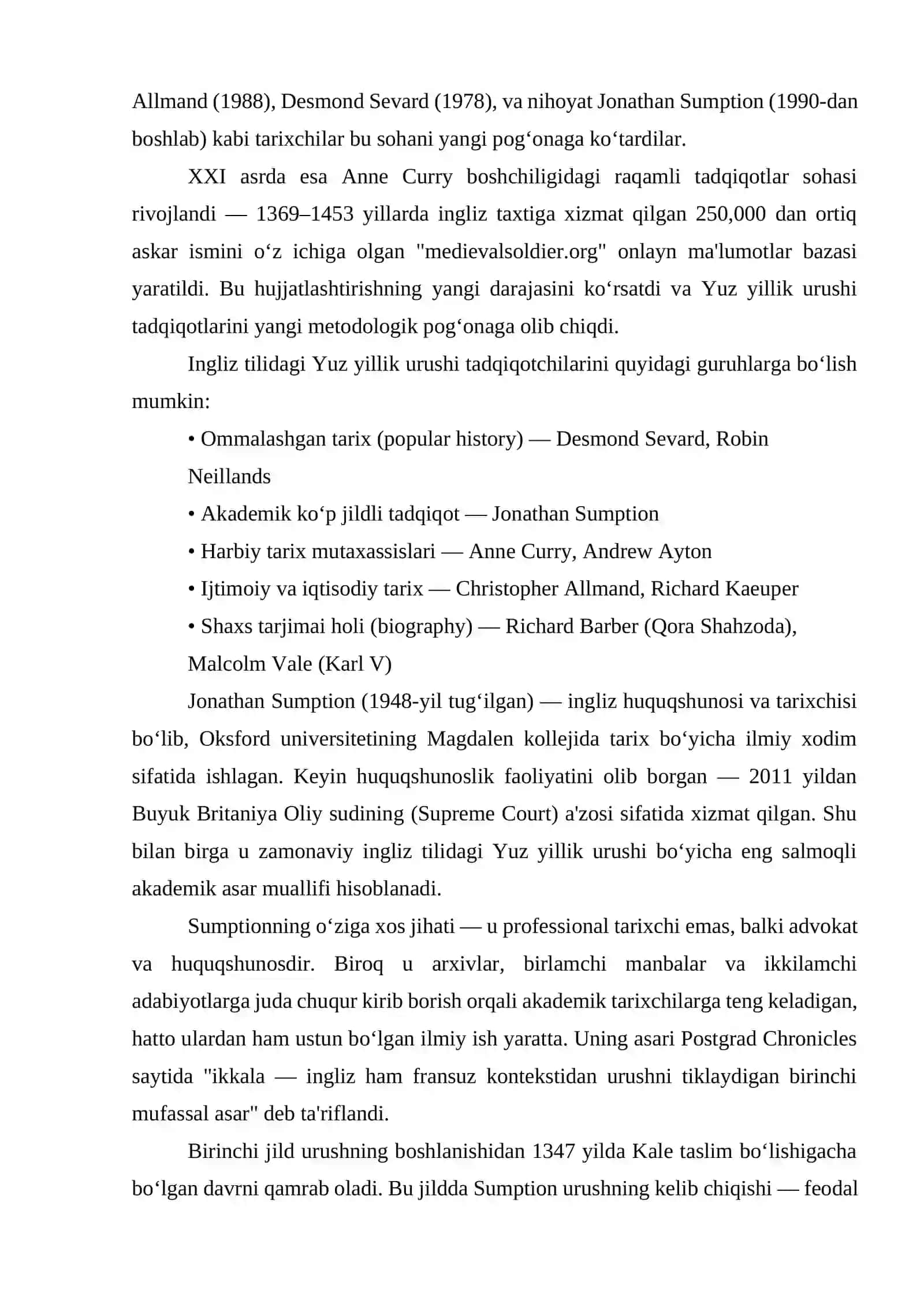 Yuz yillik urushi tarixiga oid ingliz tilidagi tadqiqotlarni o‘rganib referat tayyorlash 3
