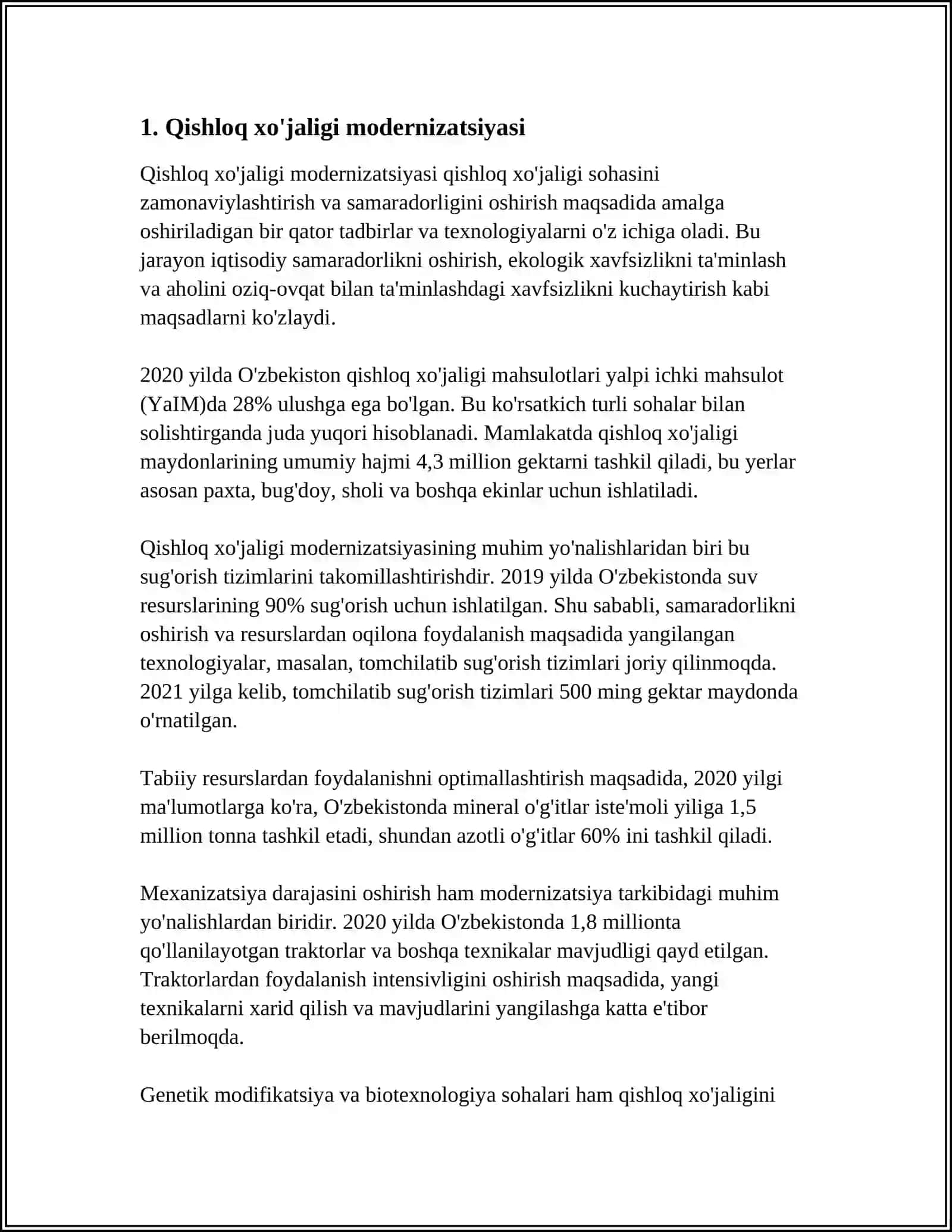 QISHLOQ XO'JALIGINING XOZIRGI DAVRDAGI SIYOSATI VA IQTISODIY SAMARADORLIGI 3
