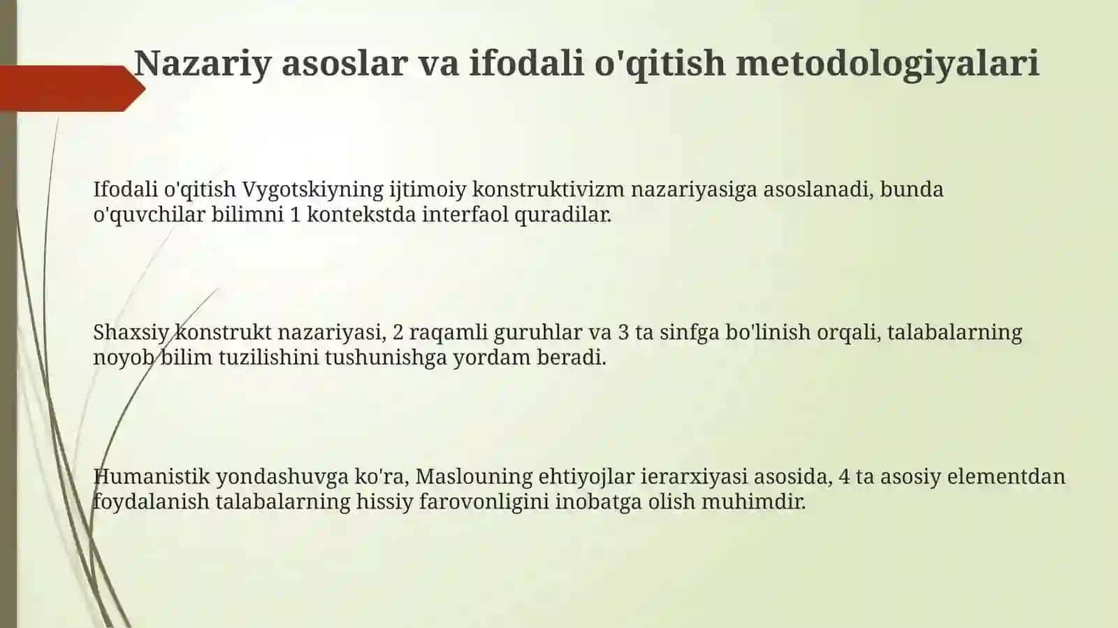 Tarbiyachining Ifodali õqitish metodikalari 3