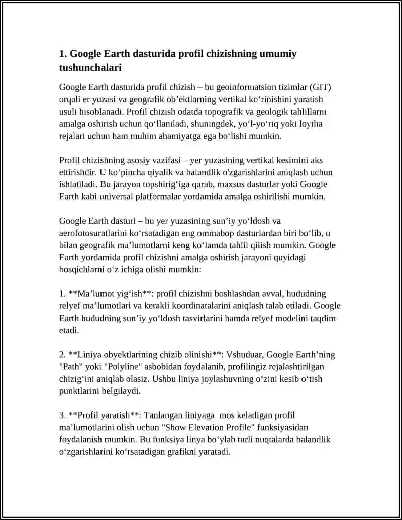 GOOGLE EARTH DASTURI YORDAMIDA HUDUDLARNING VA GEOGRAFIK OBYEKTLARNING BOYLANMA VA KONDALANG PROFILARINI CHIZISH 3