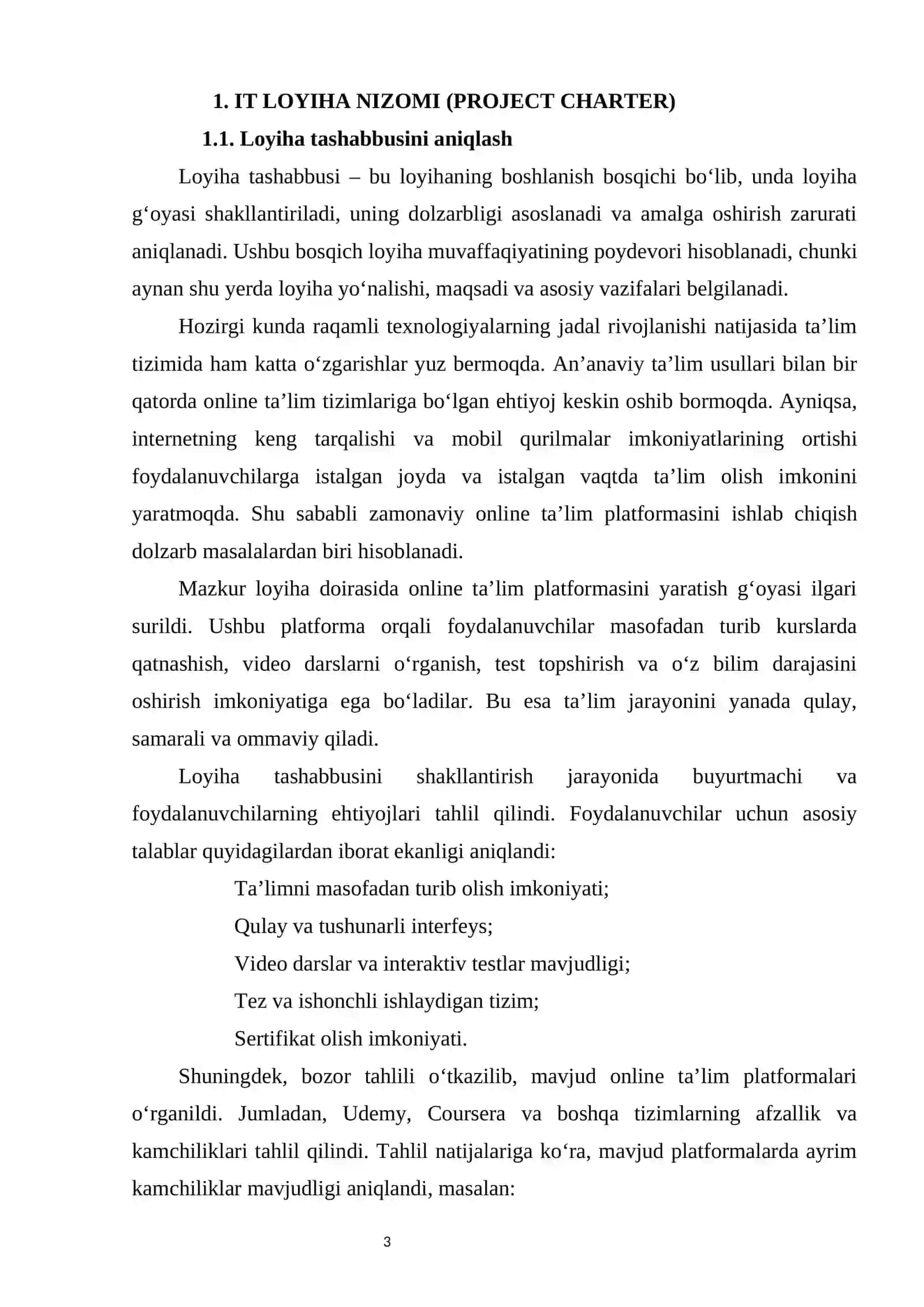 Online ta’lim platformasi loyihasi uchun loyiha nizomini yaratish va loyiha hayotiy siklini rejalashtirish 3