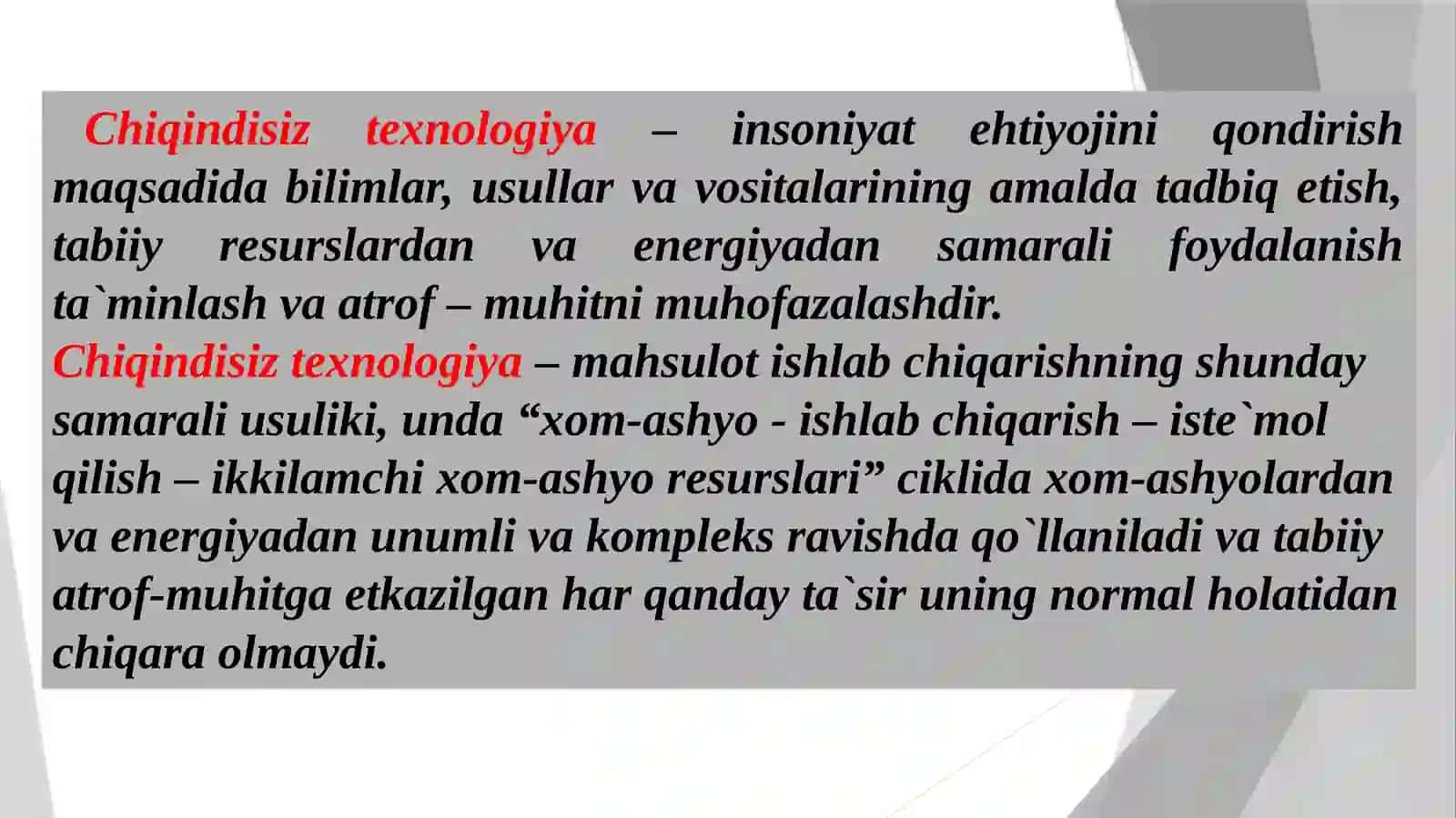Chiqindisiz va kam chiqindili texnologiyalar 3