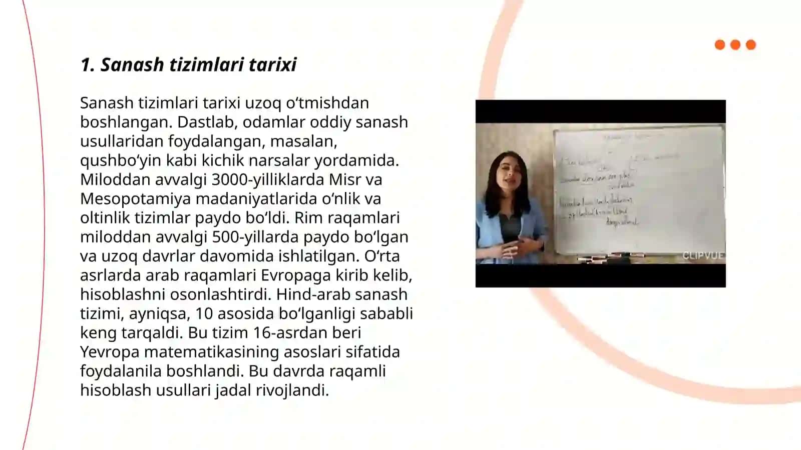 Sanash, sanashning turli tizimlari. Matematikaga oʻrgatishning zamonaviy metodlari 3